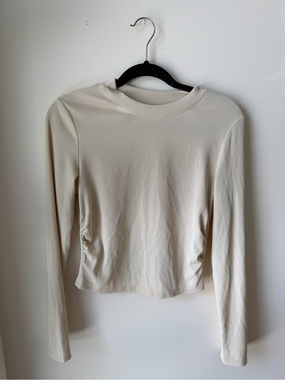 Long-Sleeve Ribbed Crewneck Top + Pants Set - Cream